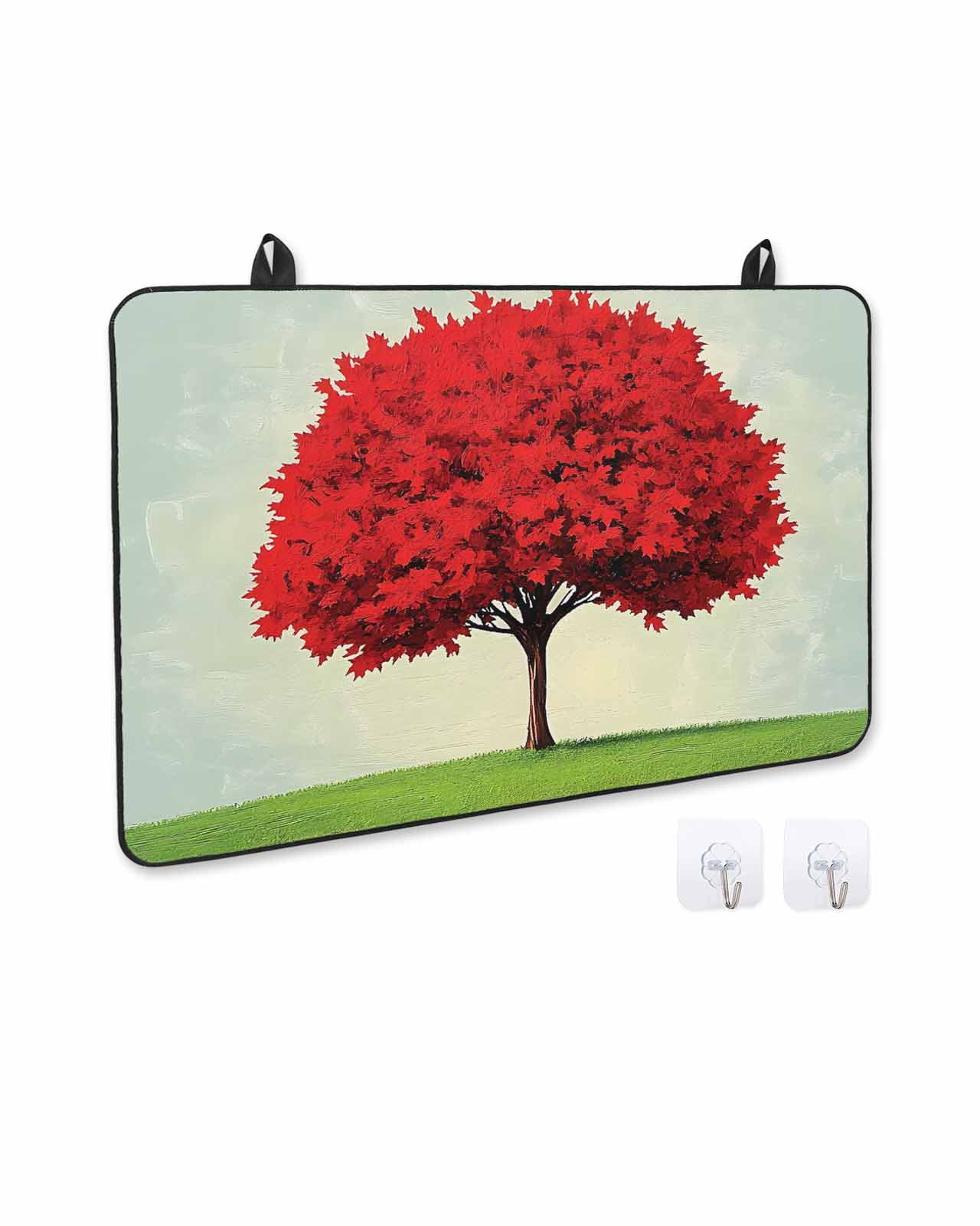 nqOlkjepod Large Induction Cooktop Protector Mat 36"x21", Red Tree Stove Top Covers for Electric Stove, Green Grass Gradient Sky Watercolor Decorative Stove Burner Cover Mats, Glass Top Stove Cover