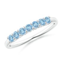 ANGARA Natural Half Eternity Seven Stone Aquamarine Wedding Ring in 14K White Gold for Women (Size-2.5mm) | March Birthstone, Birthday, Anniversary, Jewelry Gift for Women | Natural Aquamarine Ring