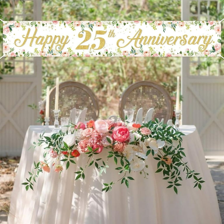 25th Anniversary Banner Decoration Floral 25th Anniversary Yard