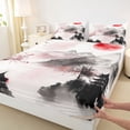 thumbnail image 5 of Manfei Watercolor Fuji Queen Sheet Sets for Teens, Pink Moon Bed Set, Black Red White 4 Pieces, 1 Flat Sheet, 1 Fitted Sheet and 2 Pillowcases, 5 of 6