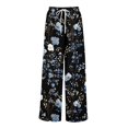 thumbnail image 6 of WTOBBY Women's Casual Wide Leg Pants with Stretch Belt Floral Print Pockets and Adjustable Tie Design for a Comfortable Lightweight Summer Outfit ,Black L, 6 of 7
