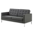 thumbnail image 1 of Contemporary Modern Urban Designer Living Room Lounge Club Lobby Loveseat Sofa, Faux Vinyl Leather, Grey Gray Silver, 1 of 4
