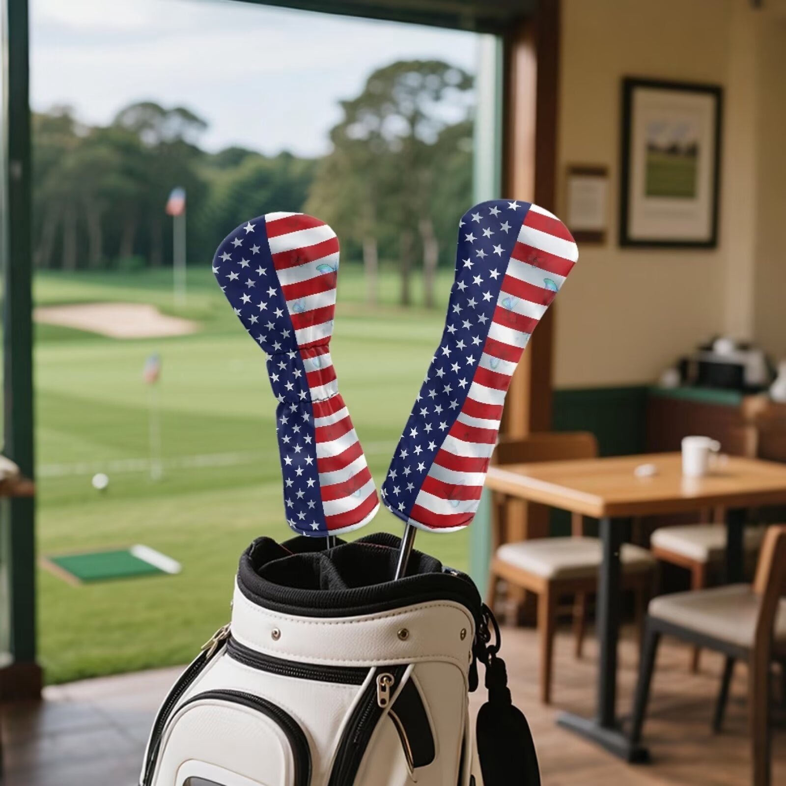 Uorisanigo Golf Club Head Covers for Woods and Drivers - Premium PU Leather American Flag Print Golf Headcovers - 3 Piece Set for Men and Women, Waterproof & Durable