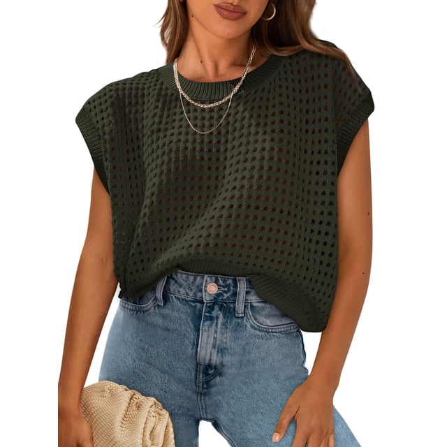 Top Prettygarden con mangas de ganchillo para mujer, primavera-verano
