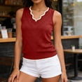 thumbnail image 2 of Hesxuno Women Casual Lounge Tank Tops Slim Fit Knitting Cotton Sleeveless Tops Scalloped V-Neck Tanks Comfortable Daily Wear Summer Tee Tank Wine, 2 of 7