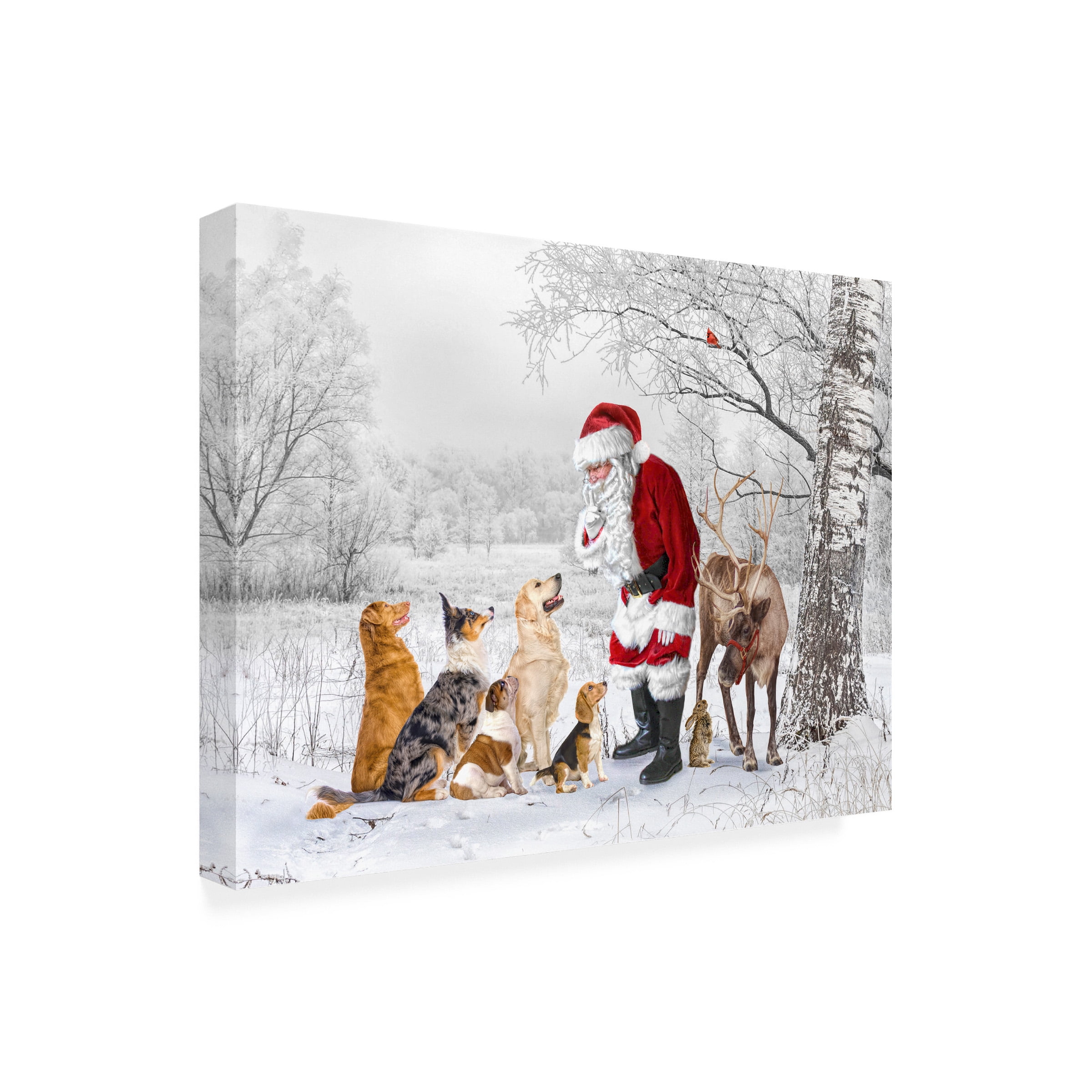 Canvas Wall Art - Liz Zernich 'Pups Find Santa' Wall Art for Living Room, Bedroom, or Office Décor by Trademark Fine Art - 24 x 18 Inches