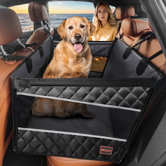 Dog Car Seat Large Size Dog with Hard Bottom,FurLove Waterproof Dog Hammock, Duty Scratch Proof Nonslip Durable with Mesh Window & Pocket, Covers for Cars Trucks, and SUVs, Gray
