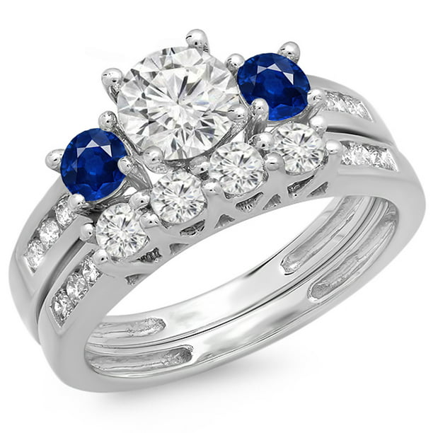 Dazzlingrock Collection 18K Round Blue Sapphire & White Diamond Ladies ...