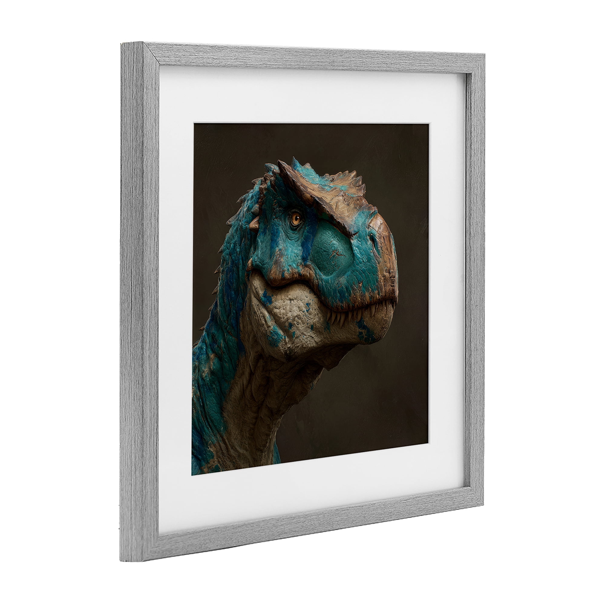 Stupell Industries Cerulean Scaled Dinosaur Detail Gray Framed Print Under Glass, design by Wumples