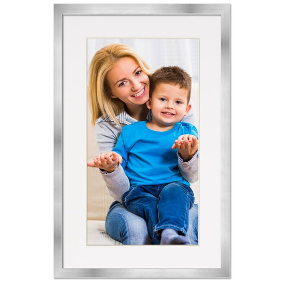 12x18 Frame with Mat - Silver 18x24 Frame Wood Made to Display Print or Poster Measuring 12 x 18 Inches with White Photo Mat