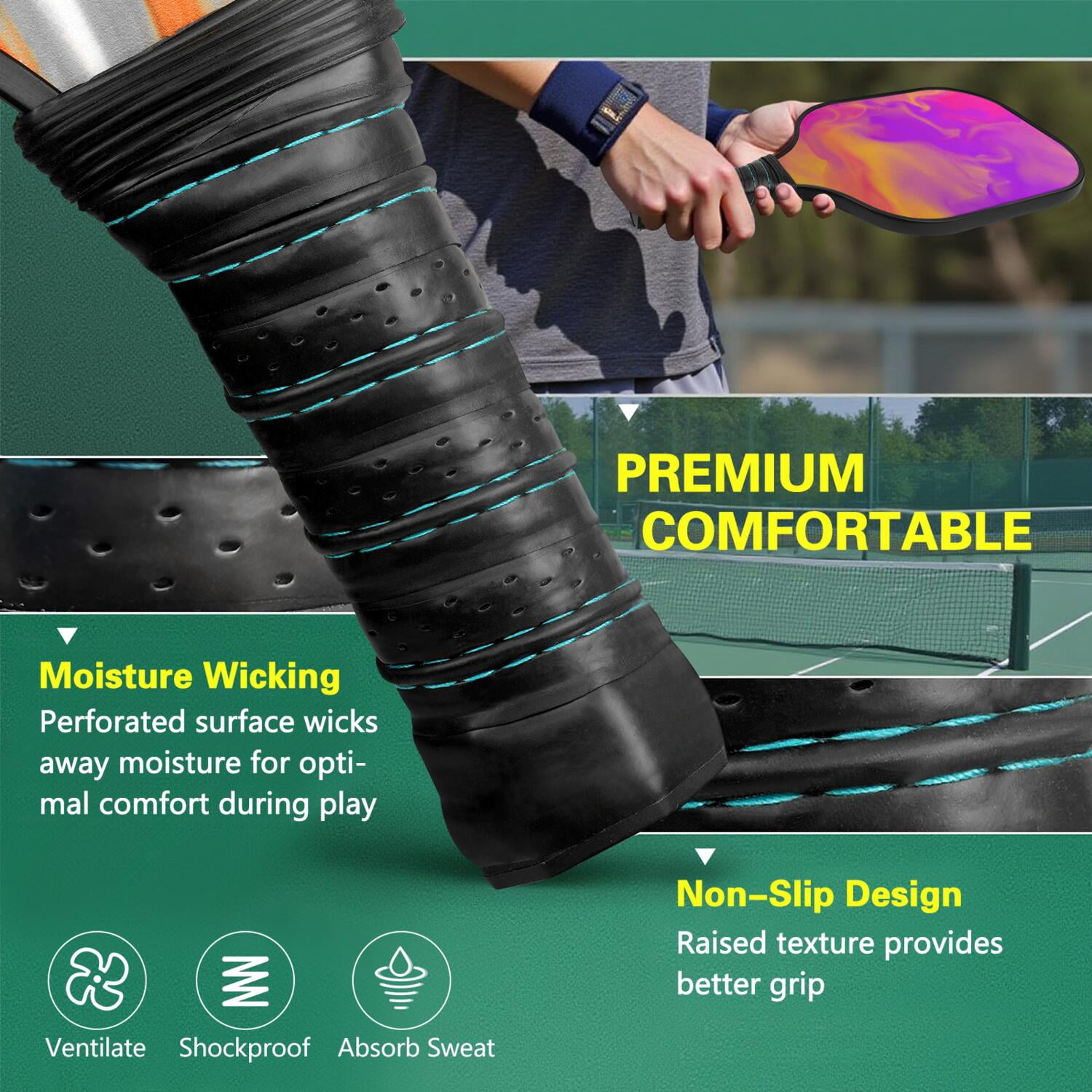 Pickleball Paddles Set Of 1, Fiberglass Surface, Fluid Smoke Aurora Art Style, 1 Paddle, 2 Balls & Bag