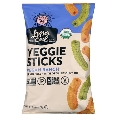 LesserEvil Grain-Free Veggie Sticks, Vegan Ranch, 4.5 oz