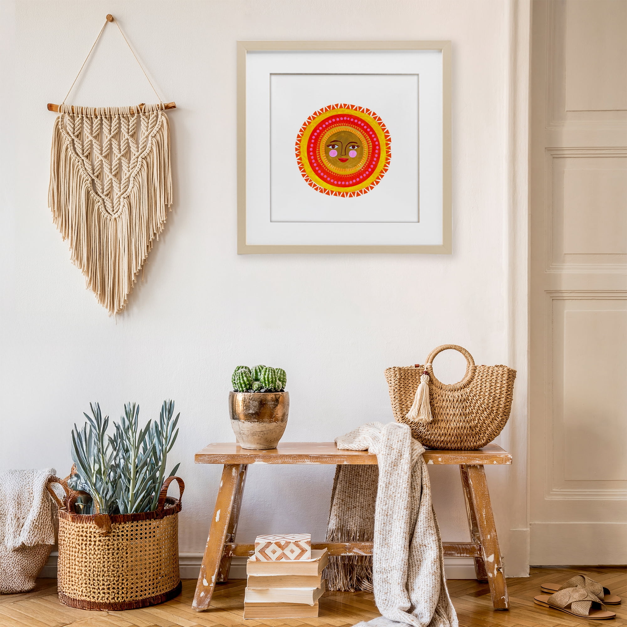 Stupell Industries Bold Bohemian Sun Birch Framed Print Under Glass, design by Katherine Herrell Studio