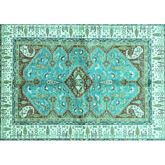 Ahgly Company Machine Washable Indoor Rectangle Geometric Turquoise Blue Traditional Area Rugs, 5' x 8'