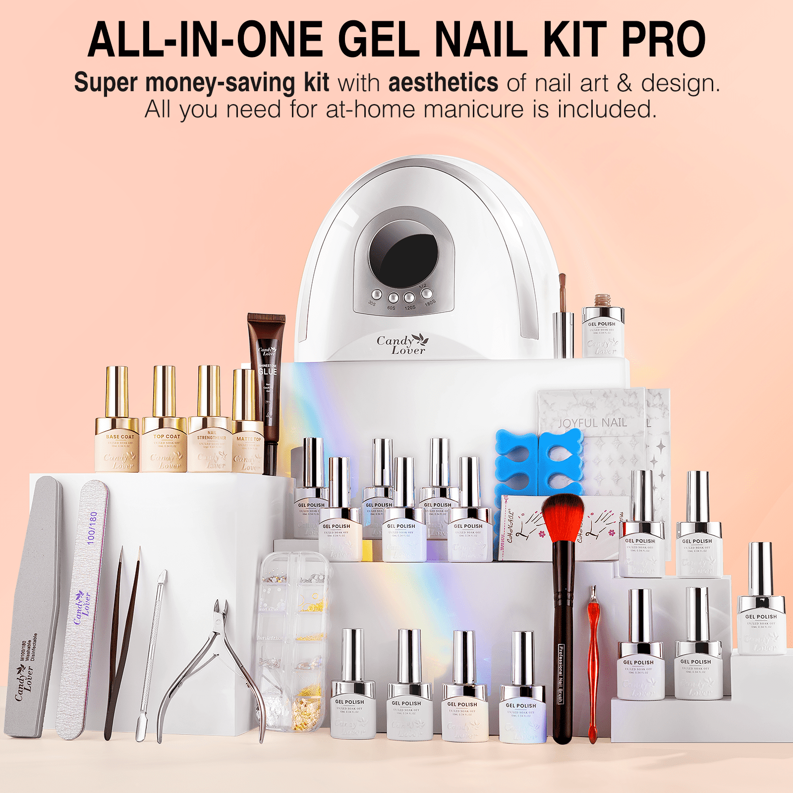 Candy Lover Gel Nail Kit with UV Lamp, 16 Colors Soft Nudes Gel Nail Polish Set, 132W UV Nail Light & Nail Art Accessories, Valentine's Gift for Girls Women
