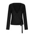 thumbnail image 4 of FRSASU Ballet Wrap Top for Women Yoga Workout Slim Fit Front Cross Tie Shirts Long Sleeve Shrug Cover up Dance Top Black, 4 of 9