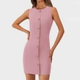 thumbnail image 2 of bbyeadc Pink Business Dresses for Women Elegant Boat Neck Loose Fit Teacher Dresses Sleeveless Button Back Zipper Professional Dress Women Spring Solid Color Soft Clothing, Pink M, 2 of 8