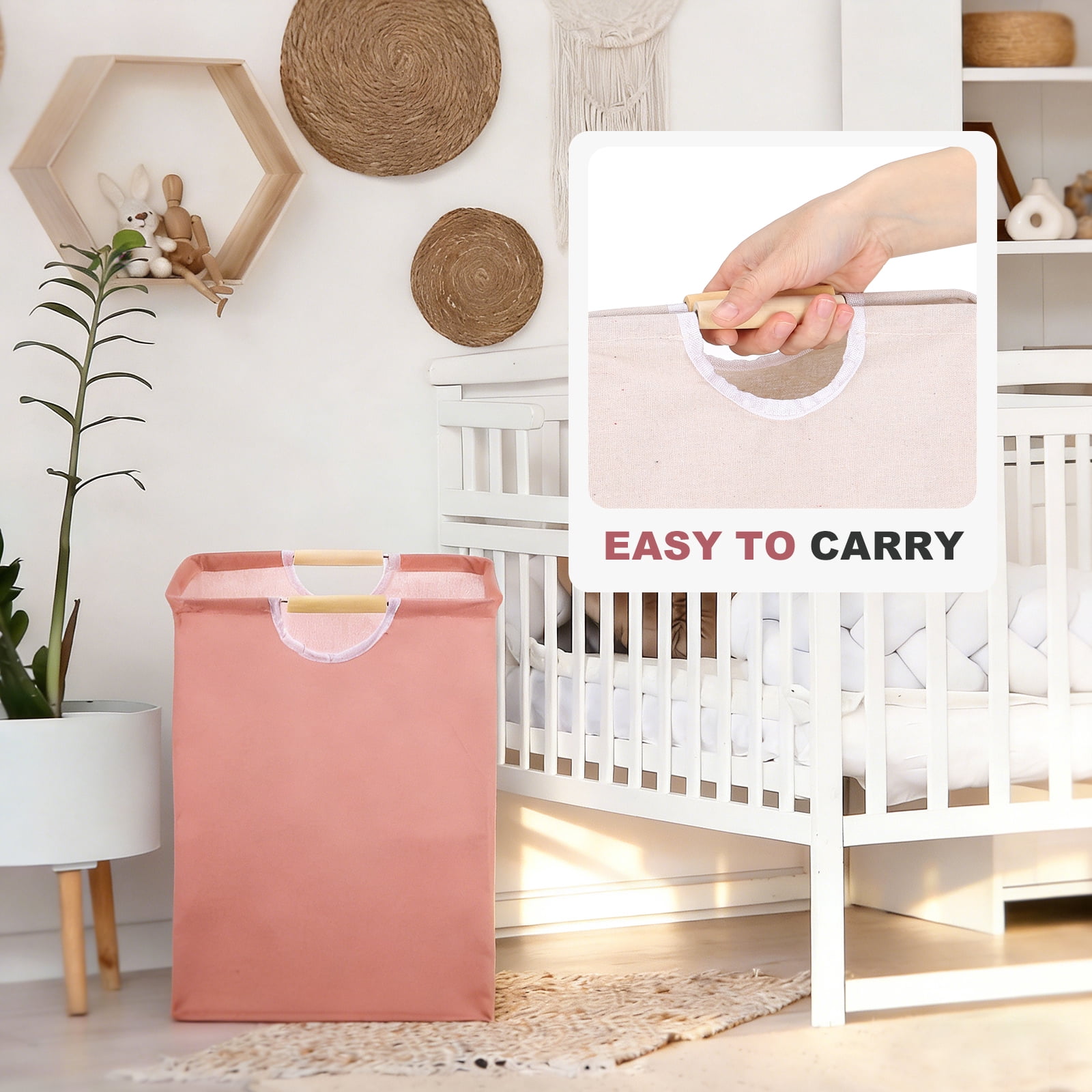 Uxcell 15.7 x 10.6 x 22" Large Laundry Basket, Foldable Laundry Hamper with Wooden Handles Freestanding Storage Basket for Comforter Clothing Blanket Pillows, Tall Fruit Color