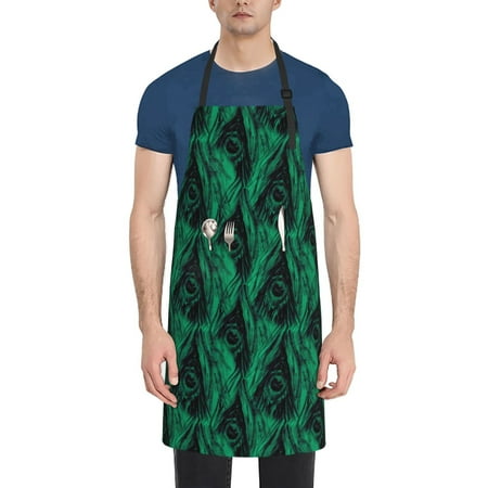 

Naloa Mint Bird Feathers Apron Kitchen Aprons with Pockets for Women Men Chef