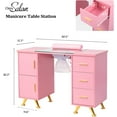 thumbnail image 2 of Manicure Table Nail Desk for Nail Tech w/Glass Top & Wrist Rest, Beauty Salon Nail Supplies Decor Workstation Acetone Resistant w/2 Side Cabinet+3 Drawers, Pink, 2 of 14