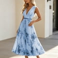thumbnail image 5 of PBFRDSJ A Line Dresses for Women Summer Sleeveless Boho Floral Print Beach Sundress Elegant V Neck Pleated Long Dresses, 5 of 5