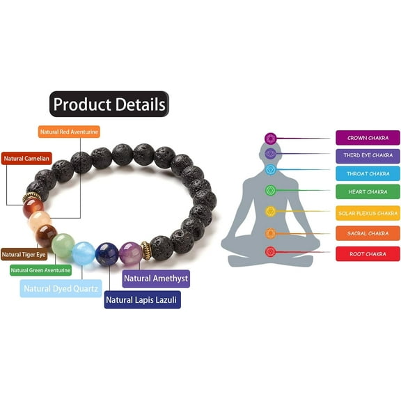 1 set 1pc Chakra Jewelry Stretch Bracelets with Natural Natural Lava Rock Beads 2-1/8~2-3/8 inch(55~60mm)