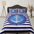 thumbnail image 1 of Azul Blanco Rayas Ancla Decoración Funda Nórdica Costera Abuela Náutica Juego de Cama, 1 of 4