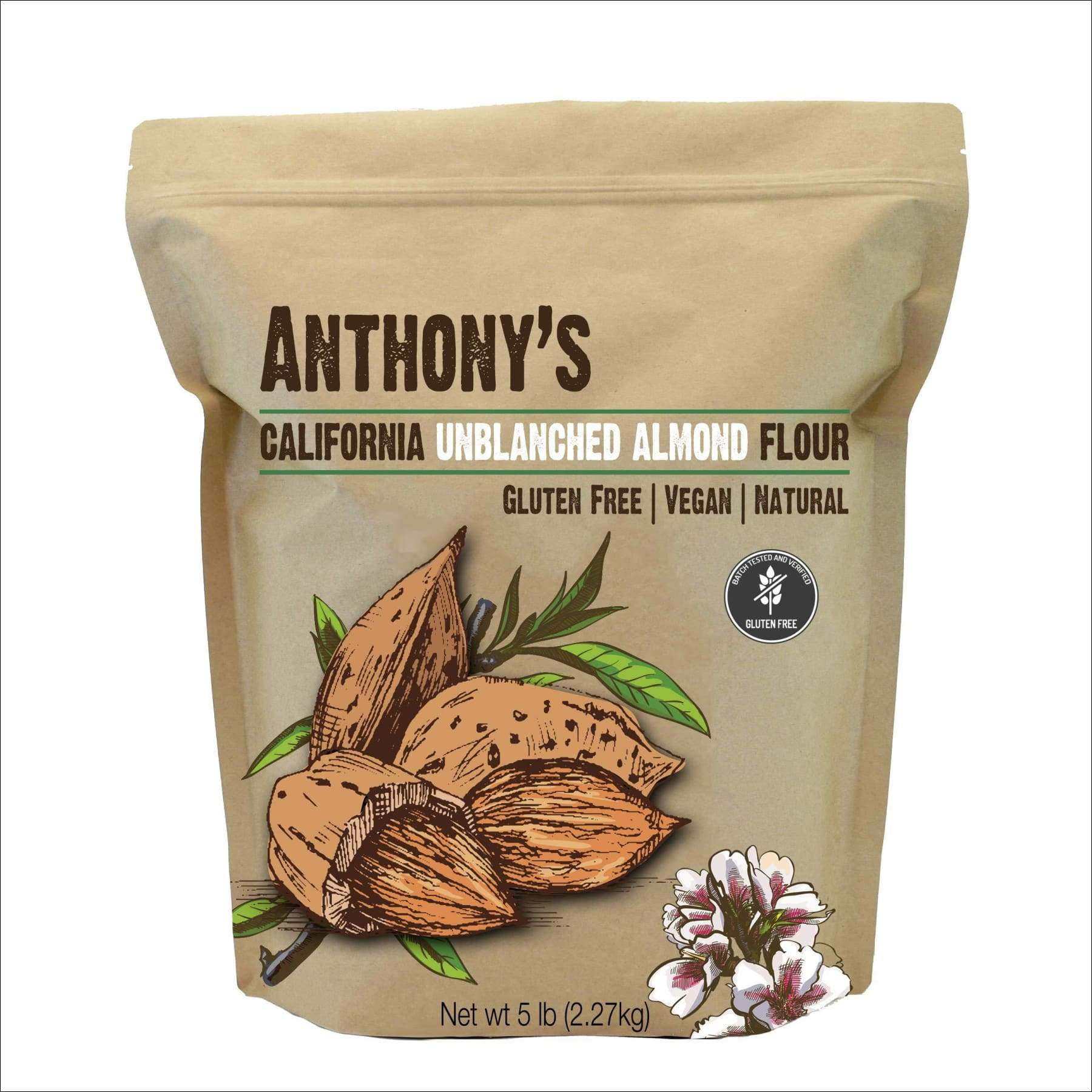 Anthony&amp;#39;s Almond Meal Flour, Natural Unblanched, 5 lb, Batch Tested Gluten Free, Keto Friendly 5 Pound