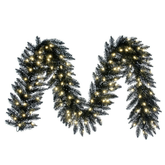 Vickerman 9' Black Fir Artificial Christmas Garland, Warm White Dura-Lit LED lights.