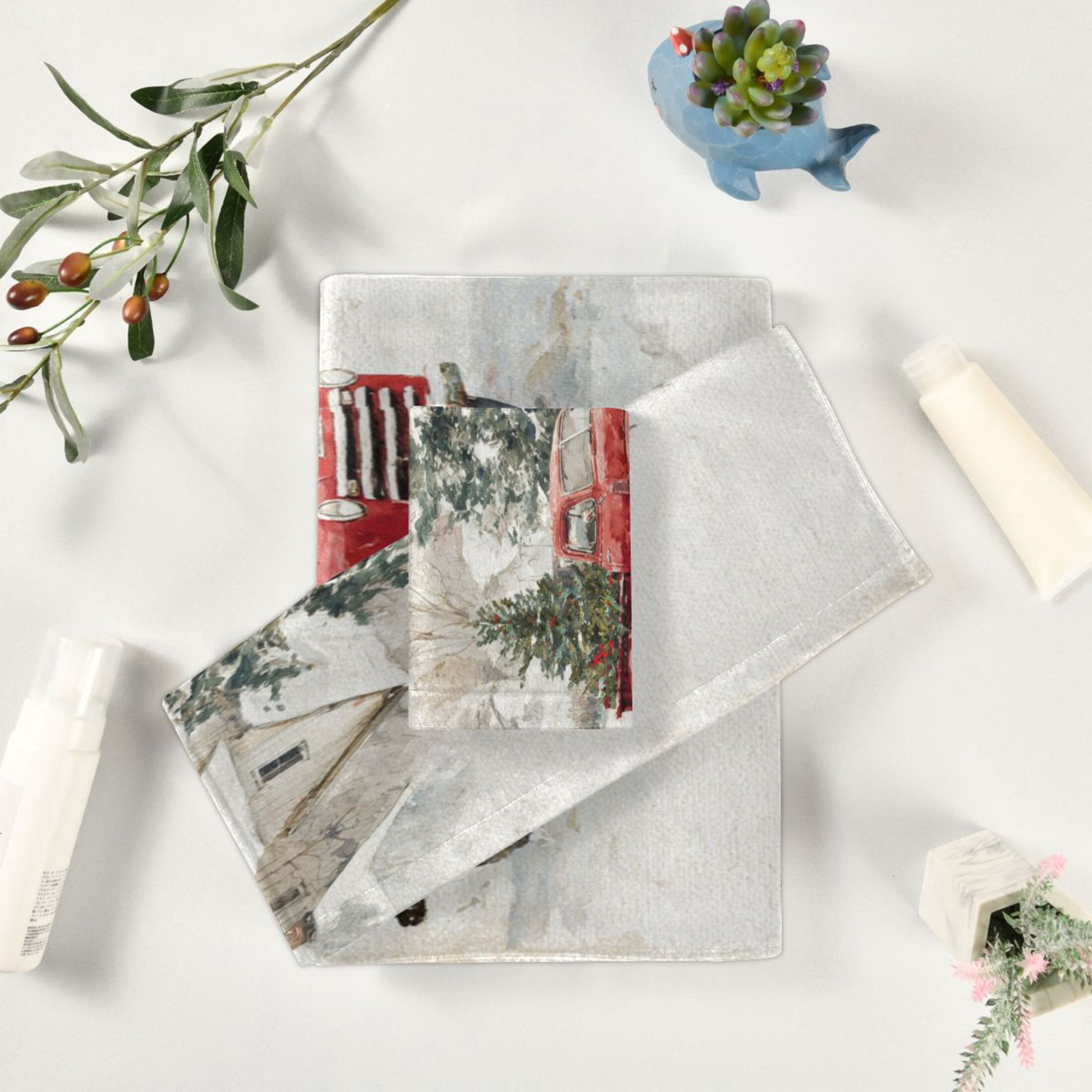 3 Piece Bath Towels Set Bath Towel, Hand Towel and Face Towel for Bathroom, Gym, Hotel Truck with Christmas Decorations