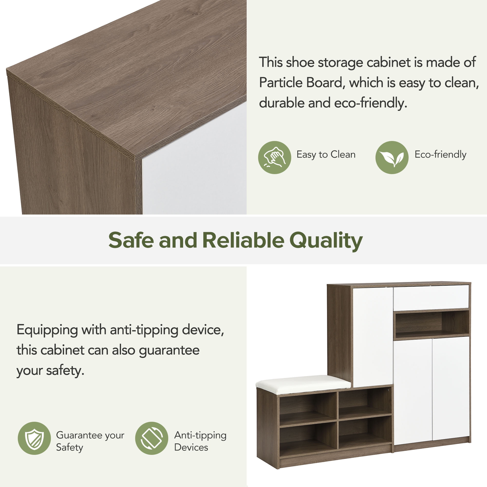 Aukfa Modern 2-in-1 Shoe Storage Bench Shoe Cabinets for Entryway ,Shoe Rack with Padded Seat - White