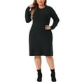 thumbnail image 2 of DARING DIVA Plus Size Sweater Fall Crew Neck Long Sleeve Dress 1X Black, 2 of 6