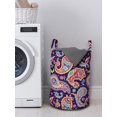 thumbnail image 3 of Paisley Laundry Bag, Sixties and Seventies Hippie Themed Motives Geometrical and Floral Design Image Print, Basket with Handles Drawstring Closure for Laundromats, 13" x 19", Purple, by Ambesonne, 3 of 4