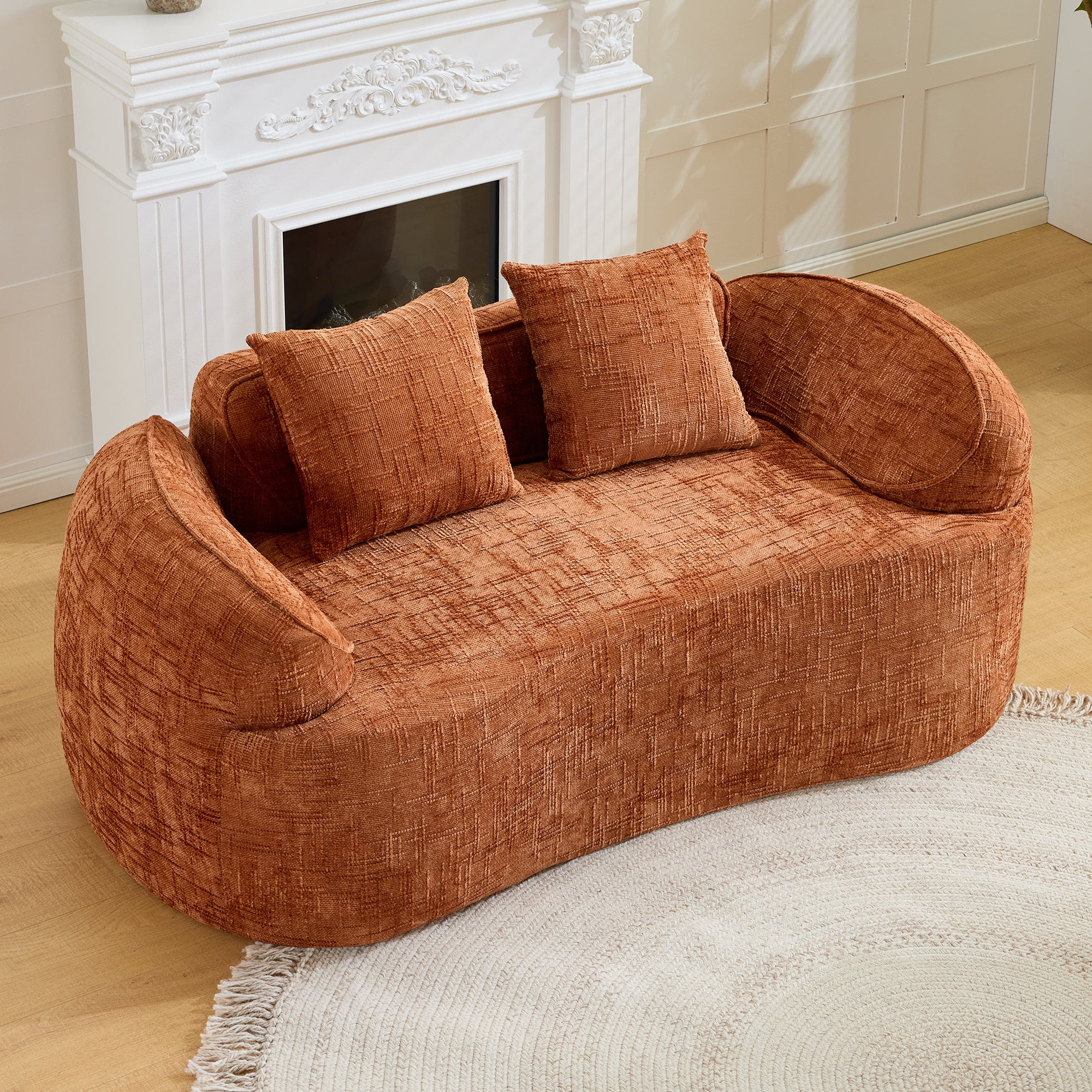 Leumius 66" 2 Seater Sofa Compress Sofa with Armrests & 2 Pillows,No Assembly Required,Compact Sofa Couch for Small Apartments,Living Room,Bedroom,Orange