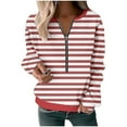 thumbnail image 2 of Htigea Half Zipper Sweatshirts for Women Preppy Striped Long Sleeve Pullovers Casual Loose Fit School Girl Sweatshirt Tops Red S, 2 of 3