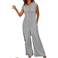 thumbnail image 4 of Women's Short Sleeve Wide Leg Striped Bodysuit Casual Round Neck Bodysuit Button Summer Suit, 4 of 8