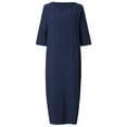 thumbnail image 2 of Innerwin Midi Dress Plain Ladies Dresses Beach Crew Neck Comfy Navy Blue S, 2 of 4