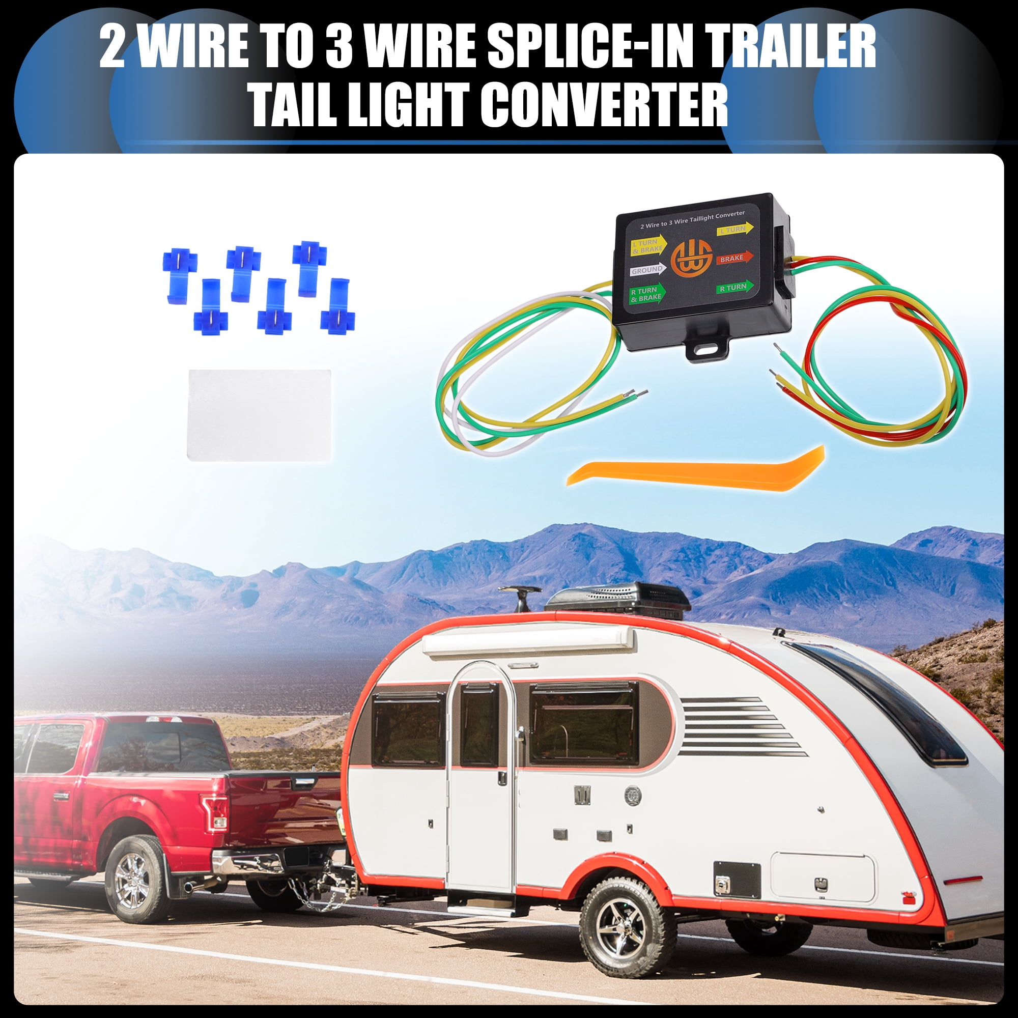 Unique Bargains 2 to 3 Wire Splice-in Trailer Tail Light Converter for RV Towing Solution