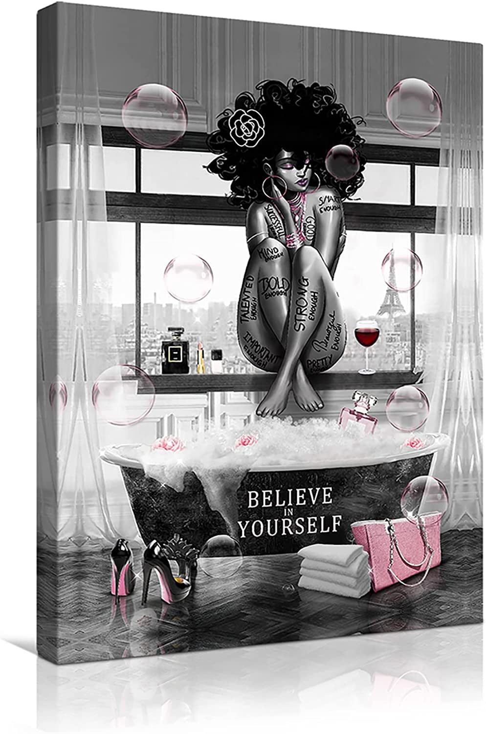 African American Wall Art Bathroom Decor Black Girl In Bathtub Canvas