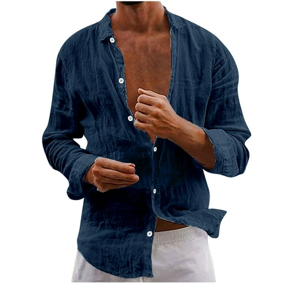 Long Sleeve Mens Dress Shirts Casual Solid Shirts for Men Regular Tops Long Sleeve Turndown Collar Blouses
