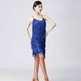 thumbnail image 4 of Plus Size Women's Sequin Fringe Dress Tassel Suspender Latin Dance Sexy Cocktail Party Ballroom Dancewear (S-3XL) Blue XL, 4 of 9