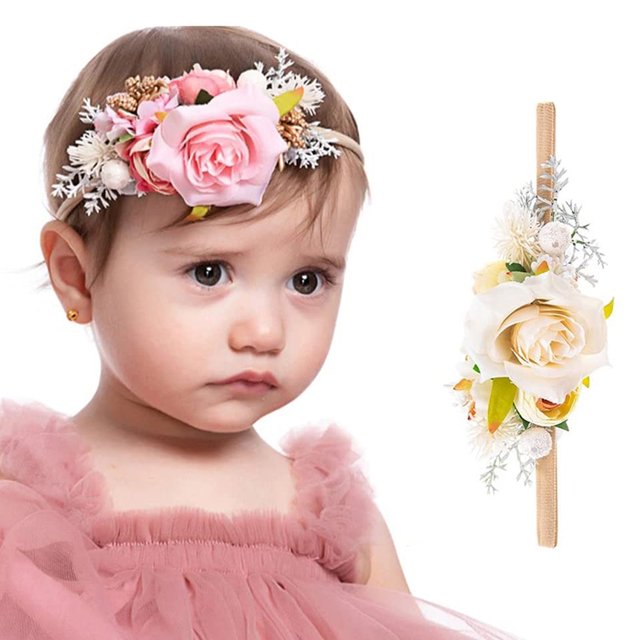 Cintas Para El Pelo De Bebé, Diademas De Nailon Con Flores Para Niña Pequeña, Corona De Flores Artificiales, Diademas Para Bebé, Envoltura Para La Cabeza De Fotografía Para Niñas Recién Nacidas sonducket BA001512-04