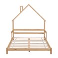 thumbnail image 3 of Bellemave Full Size Floor Bed with House-shaped Headboard and Handrails Full Wood Bed Frame with Wooden Slats Montessori House Bed Low Floor Bed (Full, Natural), 3 of 11