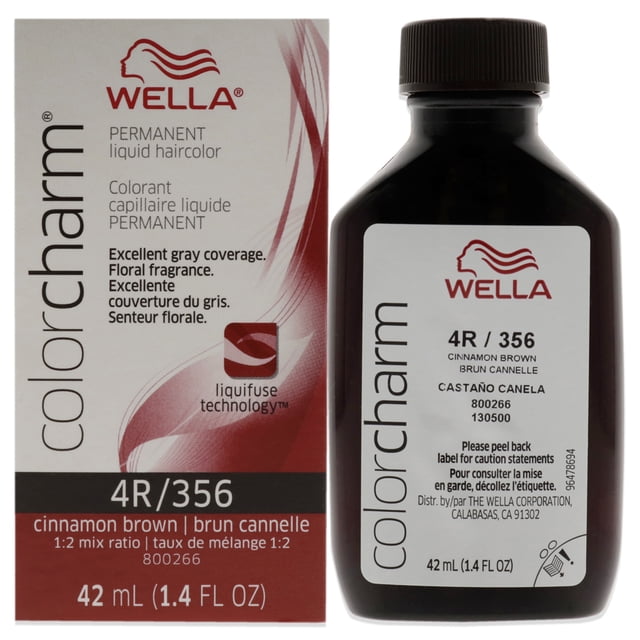 Tinte líquido permanente para cabello Color Charm - 356 4R Cinnamon Brown de Wella para unisex - Tinte para cabello de 1.42 oz Wella Color de pelo 1.4 oz