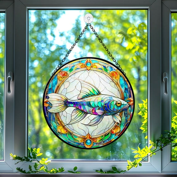 89Bloom Glass Catfish Window Hanging Stained Glass, Glass Catfish Suncatchers for Windows Stained Glass, Fish Stained Glass Suncatcher