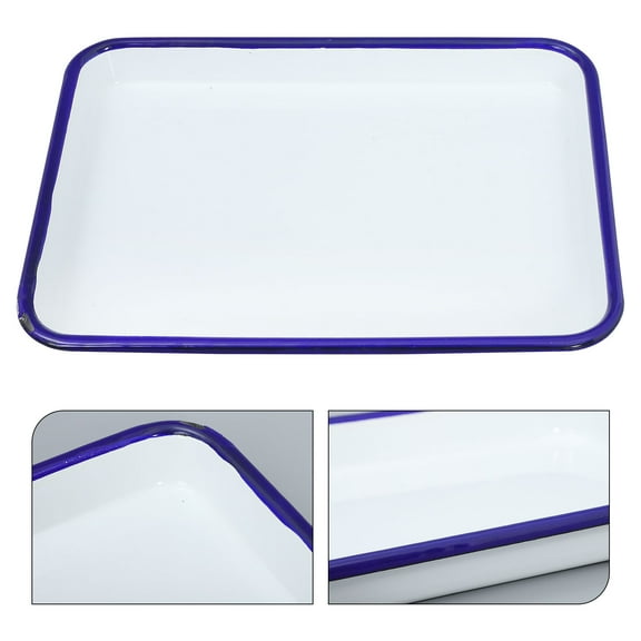 BESTYASH Elegant White Enamel Serving Tray Scratch Resistant Rectangular Food Platter