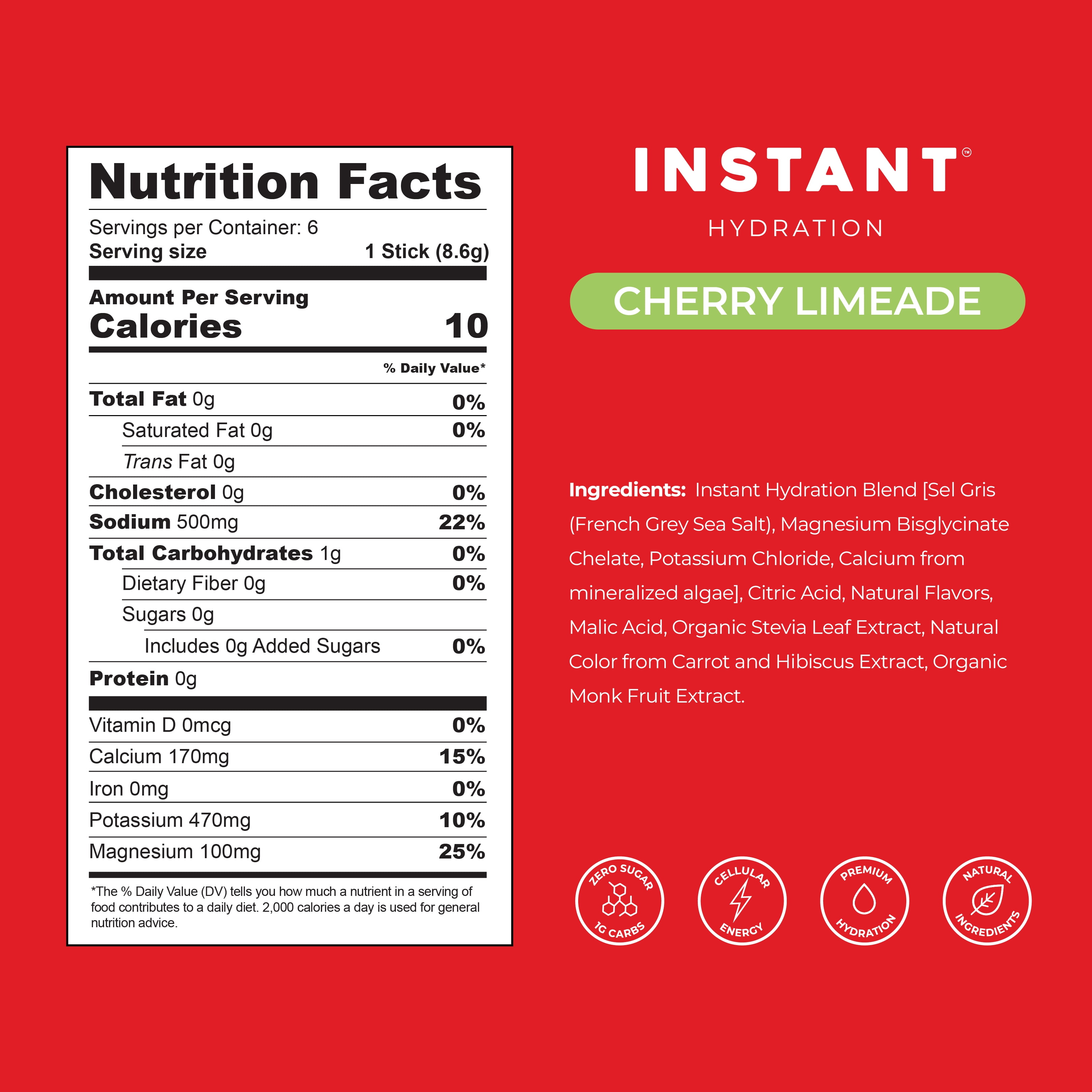 Instant Hydration Sugar Free Electrolyte Powder, Cherry Limeade, 6 Sticks