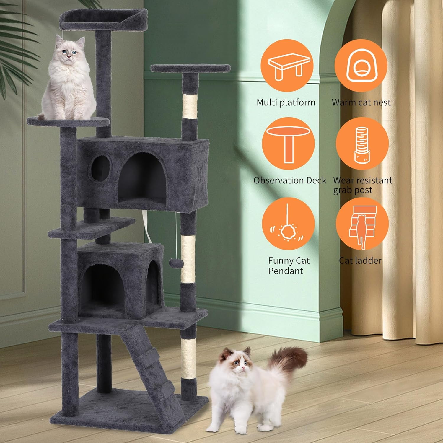 CL.HPAHKL 81 in Cat Tree Tower, Multi-Level Cat Condo Furniture with Scratch Post & Funny Toys for Kittens Pet House Play, Dark Gray