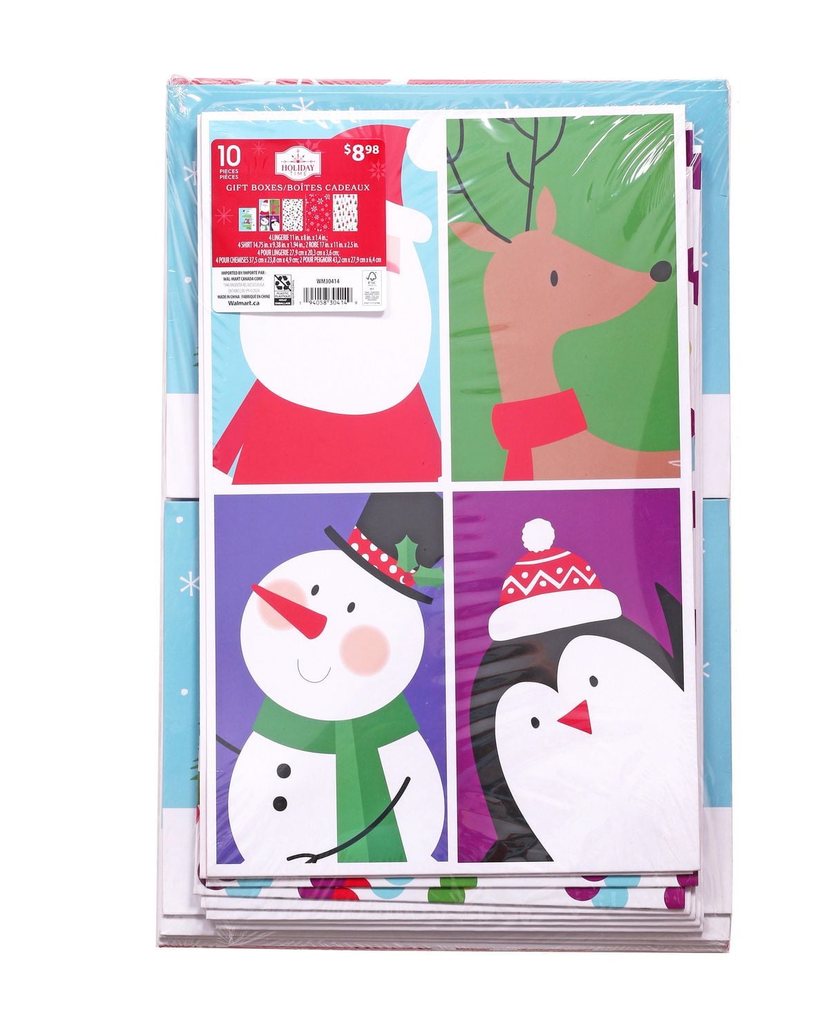Holiday Time 10 Pack Assorted Gift Boxes, Santa and Characters
