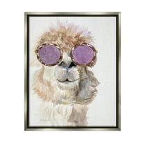 Stupell Industries Fluffy Alpaca Fun Purple Glam Sunglasses Portrait Painting Luster Gray Floating Framed Canvas Print Wall Art, Design by Jennifer Redstreake